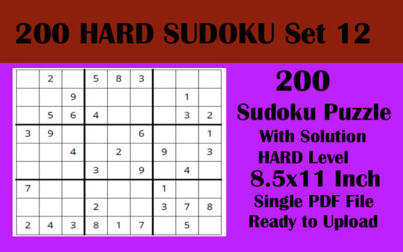 1 File 200 HARD Sudoku 8.5x11 KDP Vol 12: A Challenging Puzzle Book for Every Occasion