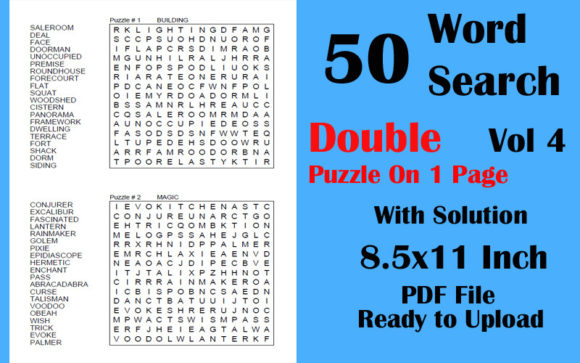 Enhance Your Design Projects with 50 Page Double Word Search 8.5x11 Vol 4